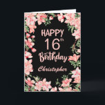 16th Birthday Pink Peach Watercolor Floral Black Card<br><div class="desc">16th Birthday Pink Peach Watercolor Floral Black Birthday Card. For further customisation,  please click the "Customise it" button and use our design tool to modify this template.</div>