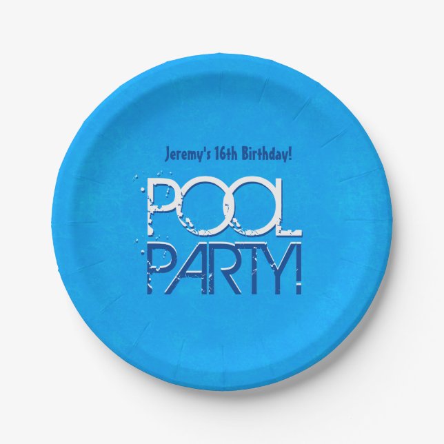 16th Birthday Pool Party Save the Date P04Z Paper Plate (Front)