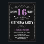 16th Birthday Purple and Black Chalkboard Invitation<br><div class="desc">16th Birthday Invitation Purple and Black Typography. Chalkboard. Black and White Background. Kids Birthday. Male Men or Women Birthday. Kids Boy or Girl Lady Teen Teenage Bday Invite. 13th 15th 16th 18th 20th 21st 30th 40th 50th 60th 70th 80th 90th 100th. Any Age. For further customisation, please click the "Customise...</div>