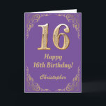 16th Birthday Purple and Gold Glitter Frame Card<br><div class="desc">16th Birthday Purple and Gold Glitter Frame. For further customisation,  please click the "Customise it" button and use our design tool to modify this template.</div>