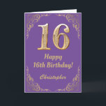 16th Birthday Purple and Gold Glitter Frame Card<br><div class="desc">16th Birthday Purple and Gold Glitter Frame. For further customisation,  please click the "Customise it" button and use our design tool to modify this template.</div>