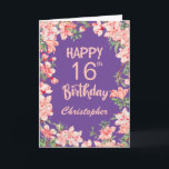 16th Birthday Purple Pink Peach Watercolor Floral Card<br><div class="desc">16th Birthday Purple Peach Watercolor Floral Birthday Card. For further customisation,  please click the "Customise it" button and use our design tool to modify this template.</div>