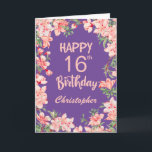 16th Birthday Purple Pink Peach Watercolor Floral Card<br><div class="desc">16th Birthday Purple Peach Watercolor Floral Birthday Card. For further customisation,  please click the "Customise it" button and use our design tool to modify this template.</div>