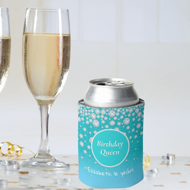 16th Birthday queen diamonds teal glitter girl Can Cooler (Creator Uploaded)