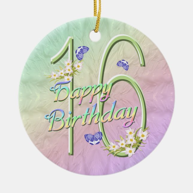16th Birthday Rainbow Keepsake Ornament (Front)