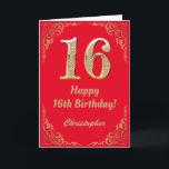 16th Birthday Red and Gold Glitter Frame Card<br><div class="desc">16th Birthday Red and Gold Glitter Frame. For further customisation,  please click the "Customise it" button and use our design tool to modify this template.</div>