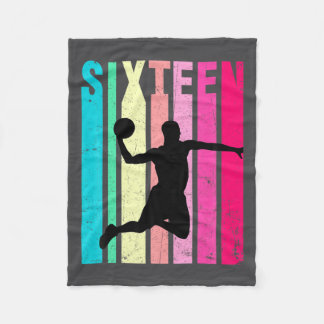 16th Birthday Retro Basketball Lovers 16 Years Old Fleece Blanket