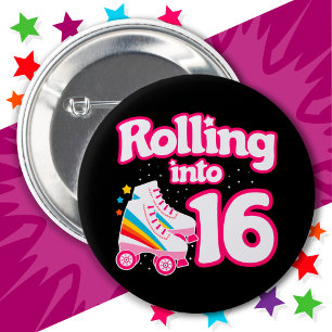 16th Birthday Roller Skating 16 Years Old Skate 6 Cm Round Badge