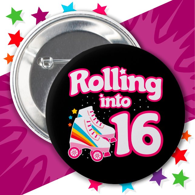 16th Birthday Roller Skating 16 Years Old Skate 6 Cm Round Badge (Creator Uploaded)