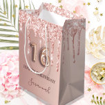 16th birthday rose gold glitter pink balloon style medium gift bag<br><div class="desc">Elegant, classic, glamourous and girly for a Sweet 16, 16th birthday party. Rose gold and blush pink, gradient background. Decorated with rose gold, pink faux glitter drips, paint dripping look. Personalise and add a name. With the text: Happy Birthday. The name is written with a modern dark rose coloured hand...</div>