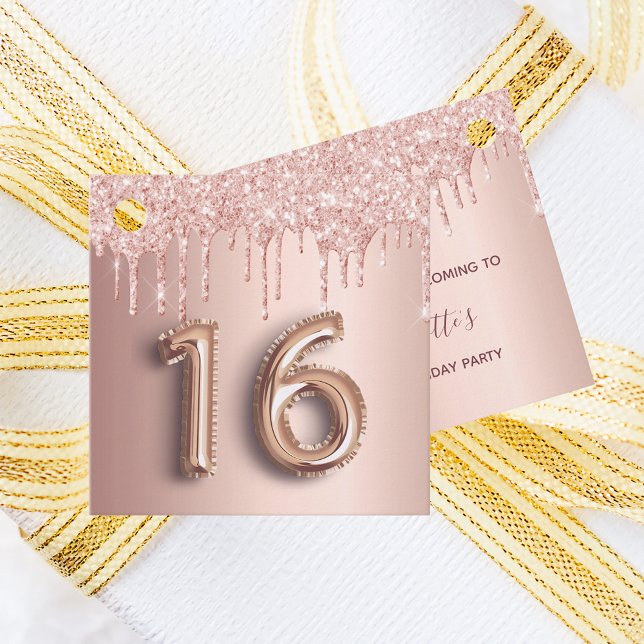 16th Birthday rose gold glitter thank you balloon Favour Tags (Creator Uploaded)