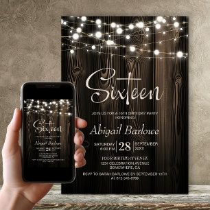 16th Birthday Rustic Wood Party Invitation