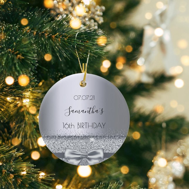 16th birthday silver elegant metallic name ceramic ornament (Creator Uploaded)