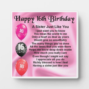 16th  Birthday Sister Poem Plaque