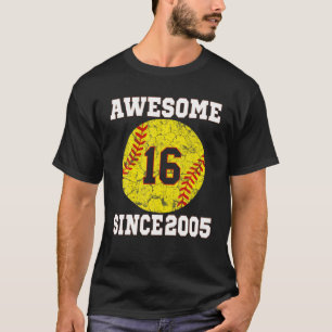 16Th Birthday Softball Lover 16 Years Old Vintage T-Shirt