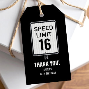 16th Birthday Speed Limit Black and White Sign Gift Tags