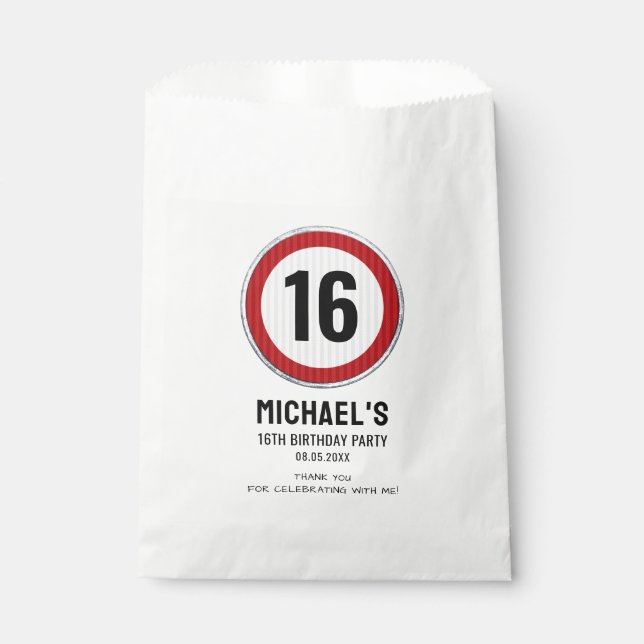 16th Birthday Speed Limit Favour Bag (Front)