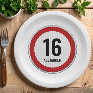 16th Birthday Speed Limit Sign  Paper Plate