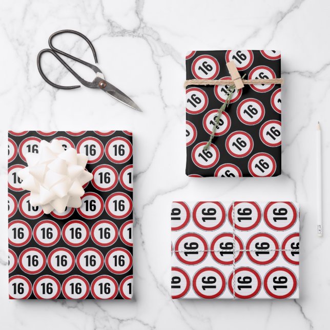 16th Birthday Speed Limit Sign Wrapping Paper Sheet (Front)
