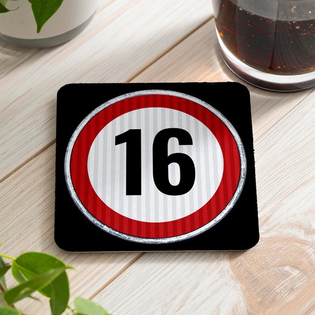 16th Birthday Speed Limit Square Paper Coaster (Creator Uploaded)