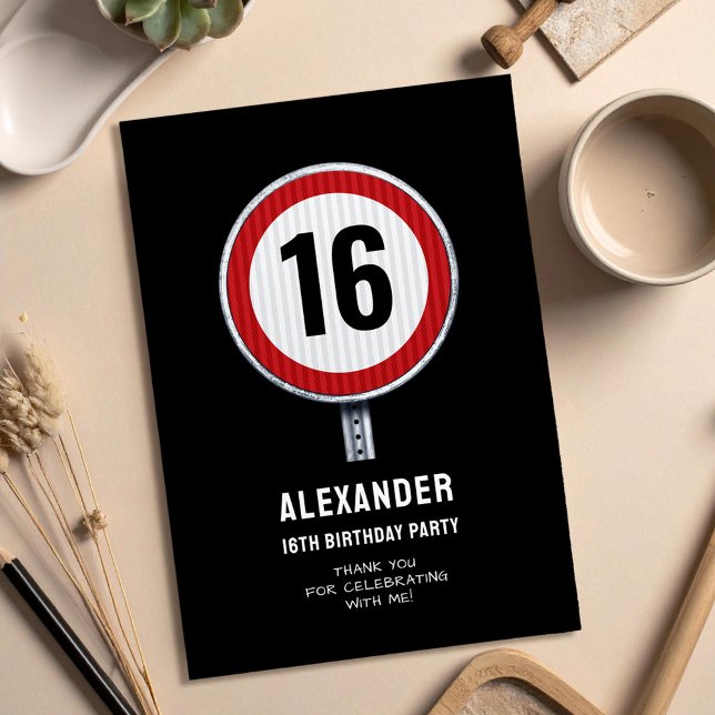 16th Birthday Speed Limit  Thank You Card (Creator Uploaded)