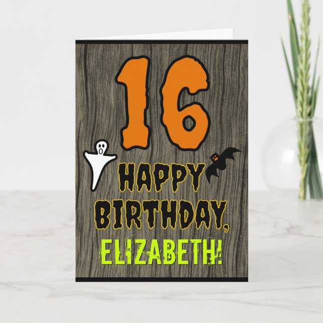 16th Birthday: Spooky Halloween Theme, Custom Name Card (Front)