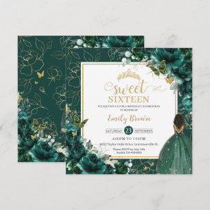 16th Birthday Sweet 16 Emerald Green Floral Invitation