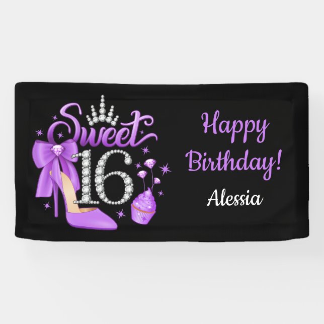 16th Birthday. Sweet 16 girls Banner (Horizontal)