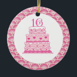 16th Birthday Sweet Keepsake Ornament Gift<br><div class="desc">Pretty pink sweetheart cake with the number 16 on top is a cute keepsake birthday gift.</div>