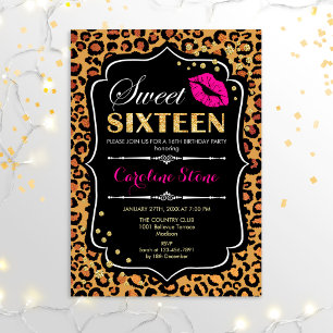 16th Birthday - Sweet Sixteen Leopard Print Pink Invitation