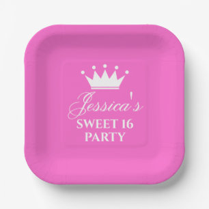 16Th Birthday sweet sixteen party hot pink custom Paper Plate