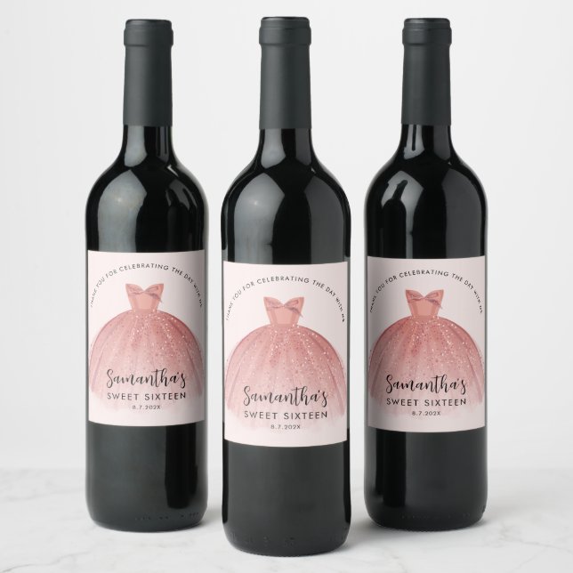 16th Birthday Sweet Sixteen Script Birthday Custom Wine Label (Bottles)