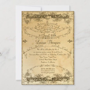 16th Birthday Tea Stained Vintage Celebration Invi Invitation