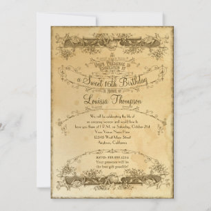 16th Birthday Tea Stained Vintage Celebration Invitation