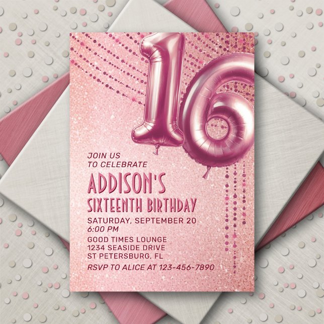 16th Birthday Teen Girl Rose Gold Invitation (Creator Uploaded)