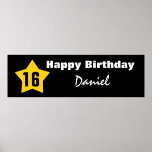 16th Birthday Teen Star Banner Custom Name V01B Poster