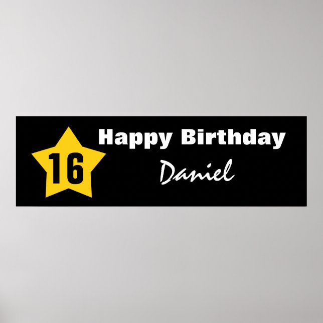 16th Birthday Teen Star Banner Custom Name V01B Poster (Front)