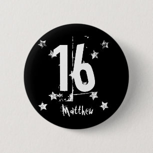16th Birthday Trendy Grunge Letters Stars Z03 6 Cm Round Badge