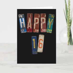 16th birthday vintage license plate card