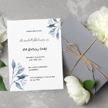 16th birthday white blue botanical invitation postcard<br><div class="desc">An elegant and simple 16th birthday party invite. On front a chic white background decorated with blue botanical branches, florals. Templates for a name, age 16 and your party details. Back: classic blue background colour. Tip: If you don't want it to look like a postcard, click customise, go to the...</div>