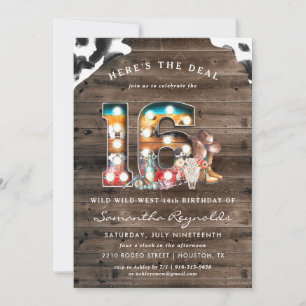 16th Birthday Wild West Cowboy Invitation