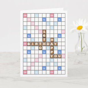 16th Birthday, Word Game Board Card