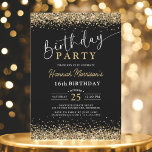 16th Black Gold Glitter Any Age Birthday  Invitation<br><div class="desc">Make their sweet 16 shine with this 16th Black Gold Glitter Any Age Birthday Invitation! Featuring a bold black background and eye-catching faux gold glitter accents, this invitation is perfect for a stylish and unforgettable celebration. Whether you're hosting a glamourous sweet sixteen or any milestone event, this fully editable template...</div>