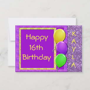 16th Bling Birthday Invitation PURPLE CUSTOMIZED