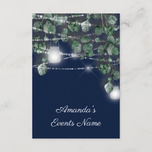16th  Bridal Shower Lights Rustic Eucalyptus Navy Invitation
