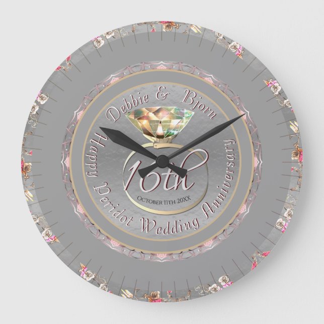 16th Candles & Statice Anniversary Wall Clock (Front)