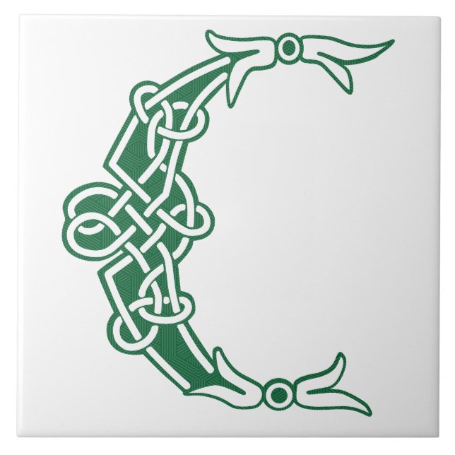 16th Century Celtic Knot Decorative Capital C Ceramic Tile (Front)