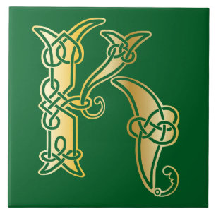 16th Century Celtic Knot Decorative Capital K Ceramic Tile