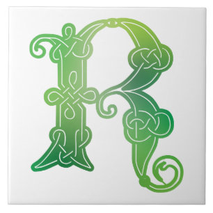 16th Century Celtic Knot Decorative Capital R Ceramic Tile