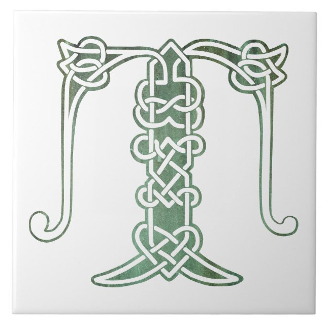 16th Century Celtic Knot Decorative Capital T Ceramic Tile (Front)
